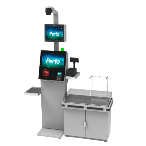 Self-checkout com balcão médio