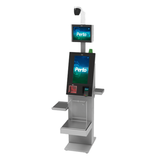 Self-checkout com monitor vertical